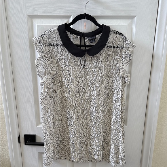 City Chic Black and Cream Lace Blouse - Picture 1 of 6